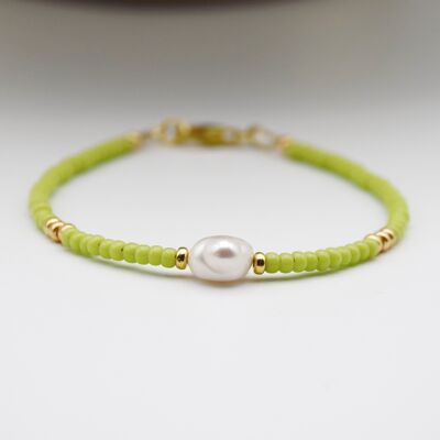 Colourful Seed Bead & Freshwater Pearl Bracelet - Chartreuse Green