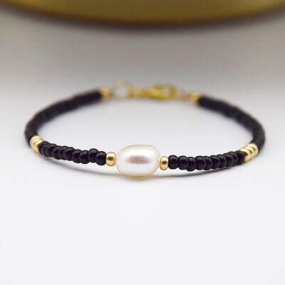 Colourful Seed Bead & Freshwater Pearl Bracelet - Black