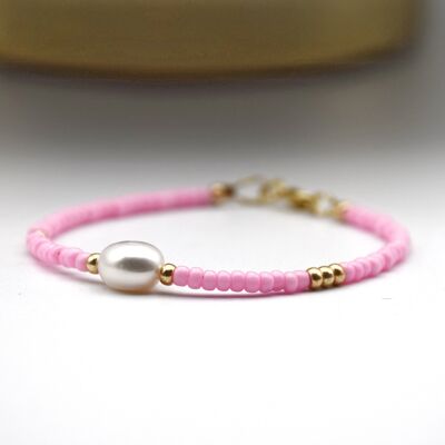 Colourful Seed Bead & Freshwater Pearl Bracelet - Pink