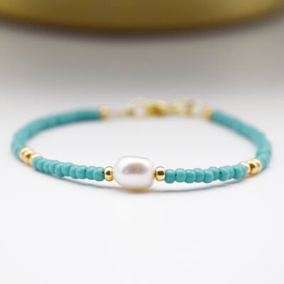 Colourful Seed Bead & Freshwater Pearl Bracelet - Turquoise Green