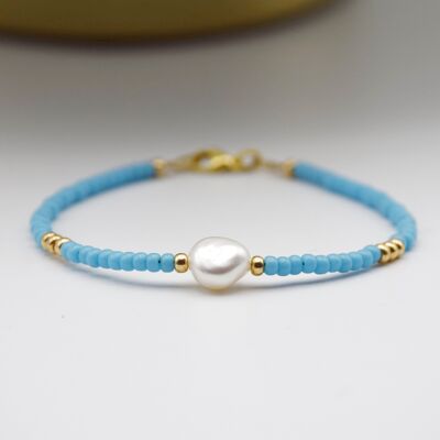 Colourful Seed Bead & Freshwater Pearl Bracelet - Turquoise Blue
