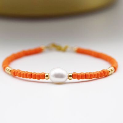 Colourful Seed Bead & Freshwater Pearl Bracelet - Orange