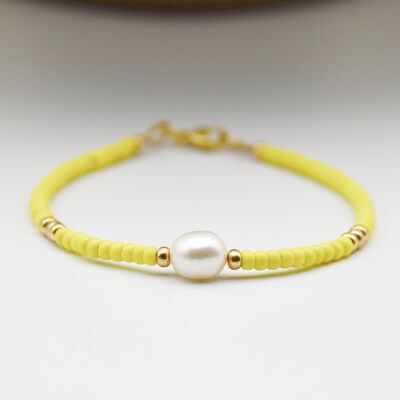 Colourful Seed Bead & Freshwater Pearl Bracelet - Yellow