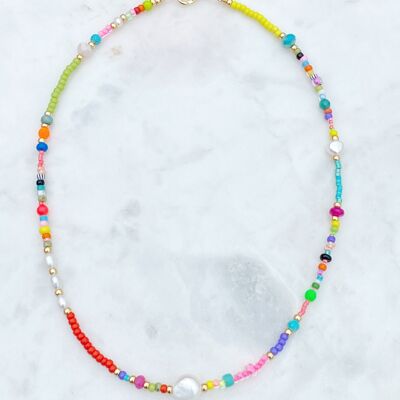 Colourful Freshwater Pearl Beaded 16€ Choker Necklace