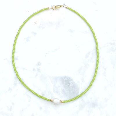 Colourful Freshwater Pearl Beaded 16€ Choker Necklace - Chartreuse Green