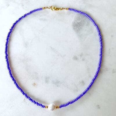Colourful Freshwater Pearl Beaded 16€ Choker Necklace - Purple