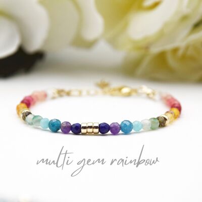 Multi coloured rainbow gems and 14k Gold Filled Dainty Bracelet
