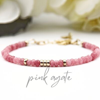 Pink Agate and 14k Gold Filled Dainty Bracelet