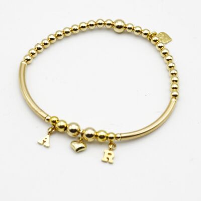 14k Gold Filled Hearts and Initials Bead Bracelet