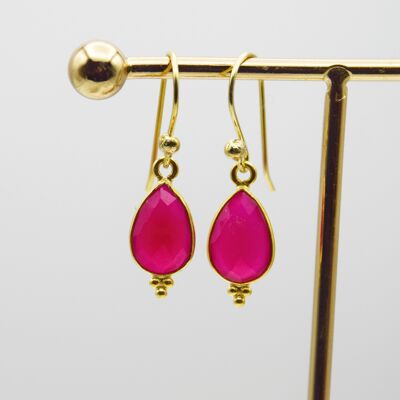 Gold Vermeil Fuchsia Chalcedony Fancy Teardrop drop wire earrings