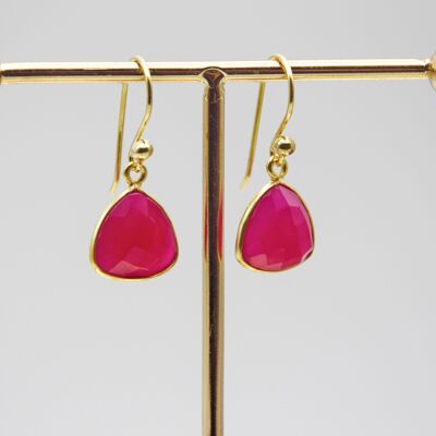 Gold Vermeil Fuchsia Chalcedony Trillion drop wire earrings