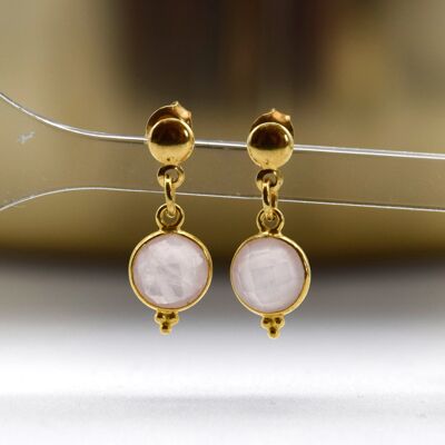 Gold Vermeil Rose Quartz Gemstone drop stud earrings