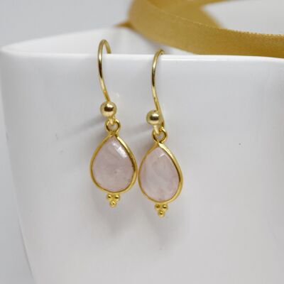 Gold Vermeil Rose Quartz Gemstone drop wire earrings