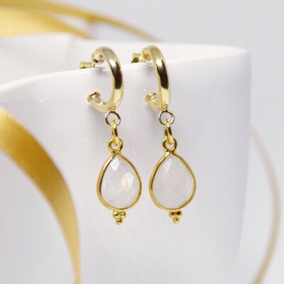 Gold Vermeil Moonstone Gemstone drop hoop earrings