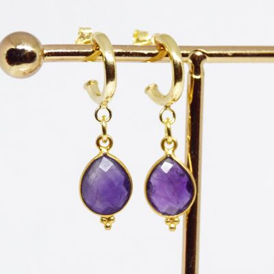 Gold Vermeil Amethyst Gemstone drop hoop earrings