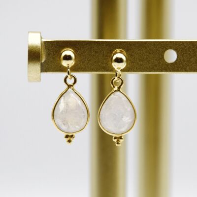 Gold Vermeil Moonstone Gemstone drop stud earrings
