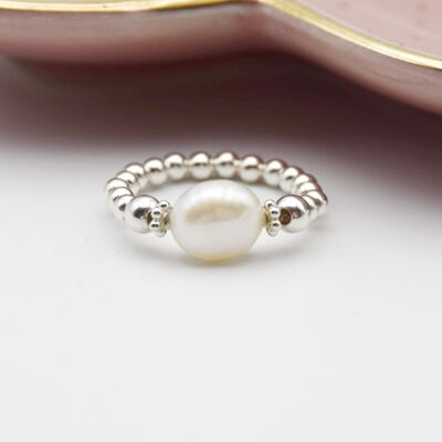 Sterling Silver Freshwater Pearl Beaded Ring