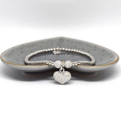 Sterling Silver Stardust Maxi Puff Heart bead bracelet