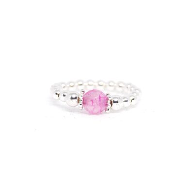 Sterling Silver & 6mm Light Pink Agate Beaded Ring