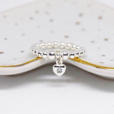 Sterling Silver Heart Charm Beaded Ring