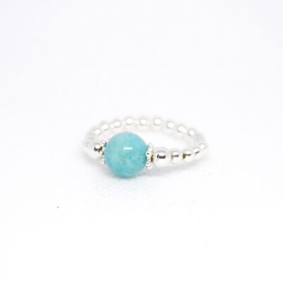 Sterling Silver & 8mm Peruvian Amazonite Beaded Ring