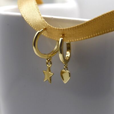 Gold Vermeil Heart & Star Huggie Earrings