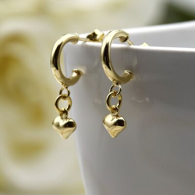Gold Vermeil Mini Puff Heart hoop earrings