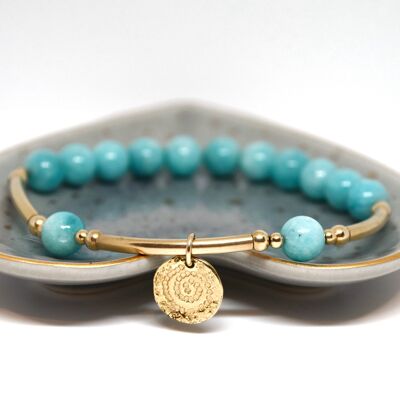Peruvian Amazonite & 14k Gold Filled Beaded Bracelet with disc charm - With charm