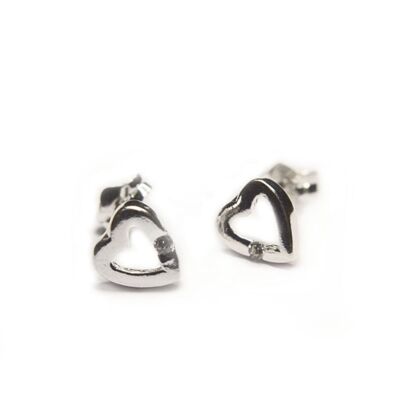 Open Heart Stud Earrings with CZ - 925 Sterling Silver