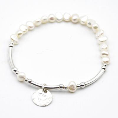 Freshwater Pearls & Sterling Silver Beaded Bracelet with disc charm - Without charm