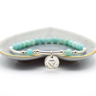 Amazonite & Sterling Silver Beaded Bracelet with disc charm - With charm