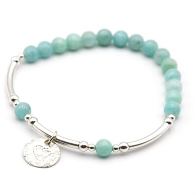 Amazonite & Sterling Silver Beaded Bracelet with disc charm - Without charm