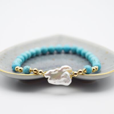 Turquoise & Large Baroque Freshwater Pearl 14k Gold Filled Beaded Bracelet