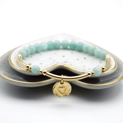 Amazonite & 14k Gold Filled Beaded Bracelet with disc charm - With charm