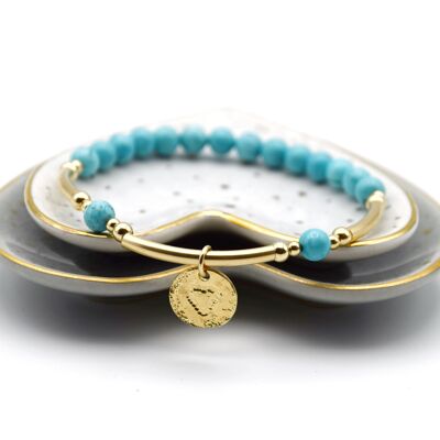 Turquoise & 14k Gold Filled Beaded Bracelet with disc charm - With charm