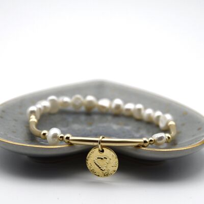 Freshwater Pearl & 14k Gold Filled Bracelet with disc charm - With charm