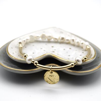 Freshwater Pearl & 14k Gold Filled Bracelet with disc charm - Without charm