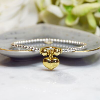 Sterling Silver and Gold Vermeil Puff Heart Bracelet