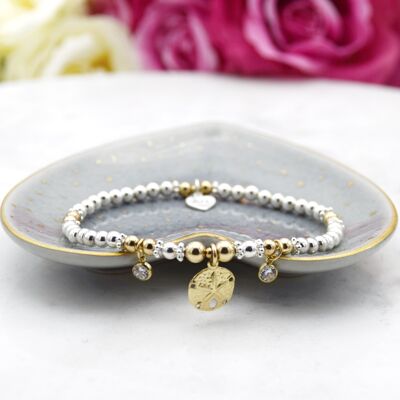 Sterling Silver and Gold Filled Sand Dollar and CZ gem Bead Bracelet