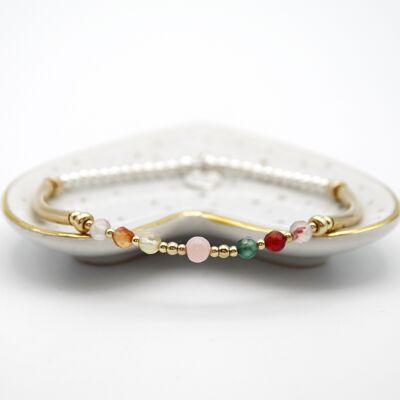 Sterling Silver and 14k Gold Filled Pink Opal and Agate Bead Bracelet