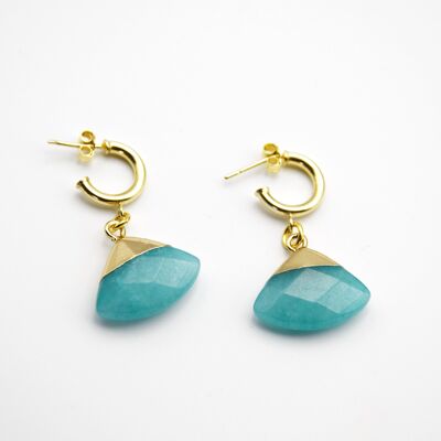 Blue Jade Gemstone on Gold Vermeil hoop earrings