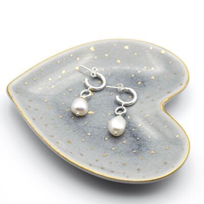Gold Vermeil/Sterling Silver Hoop Earrings with Freshwater Pearls - Sterling Silver