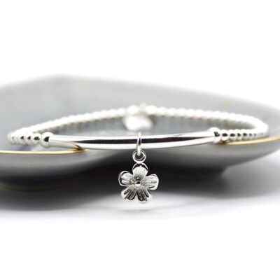 Sterling Silver Flower charm bead and tube bracelet