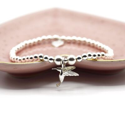 Sterling Silver Hummingbird charm bead bracelet