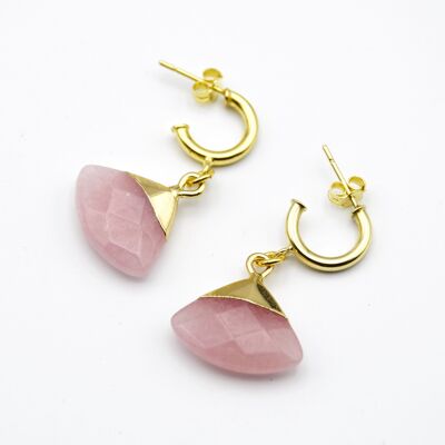 Pink Jade Gemstone on Gold Vermeil hoop earrings