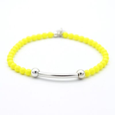 Neon Yellow and Sterling Silver Beads and Tube Bracelet