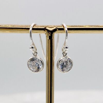 Sterling Silver Cubic Zirconia Round Gem hook earrings
