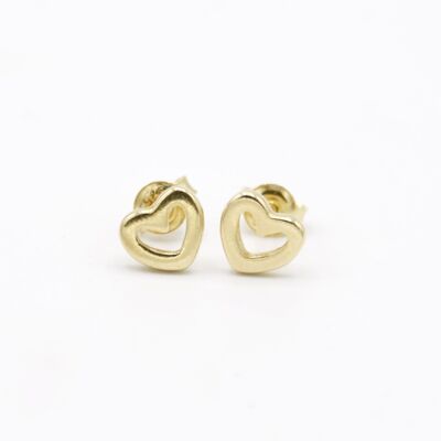 Mini Open Heart Stud Earrings - 925 Sterling Silver Gold Plated