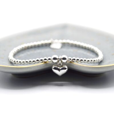 Sterling Silver Mini Puff Heart Charm Bracelet