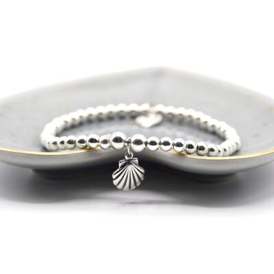 Sterling Silver bead bracelet with Shell charm